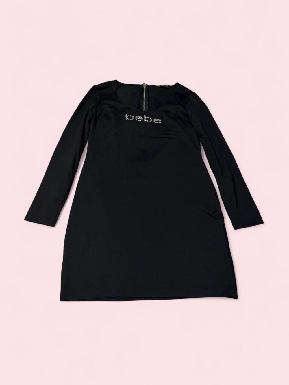 bebe Black Long-Sleeve Logo Mini Dress